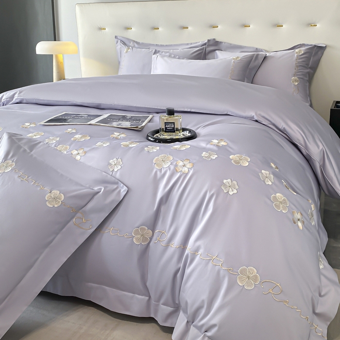 91家纺网 家纺一手货源 找家纺 置顶家纺 2025新款13372全棉刺绣四件套-桃花朵朵开 桃花朵朵开-雅紫