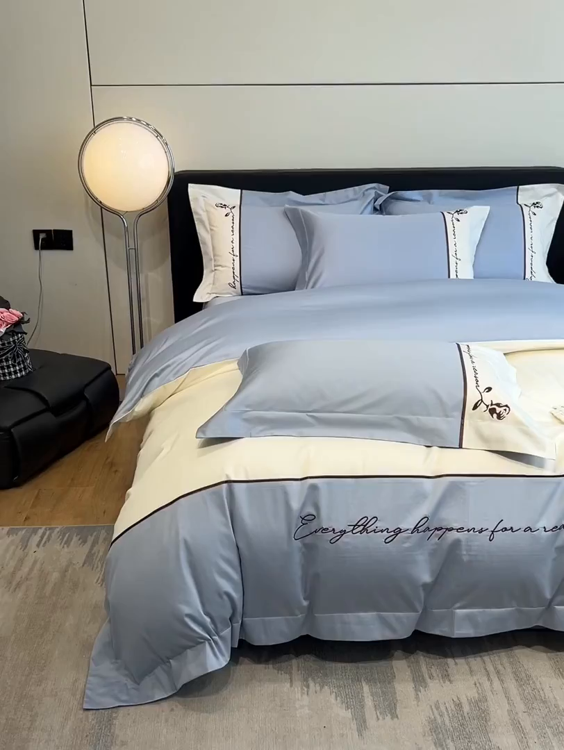 91家纺网 家纺一手货源 找家纺 置顶家纺 2025新款亲肤舒适全棉四件套-洛丽塔 洛丽塔-天蓝