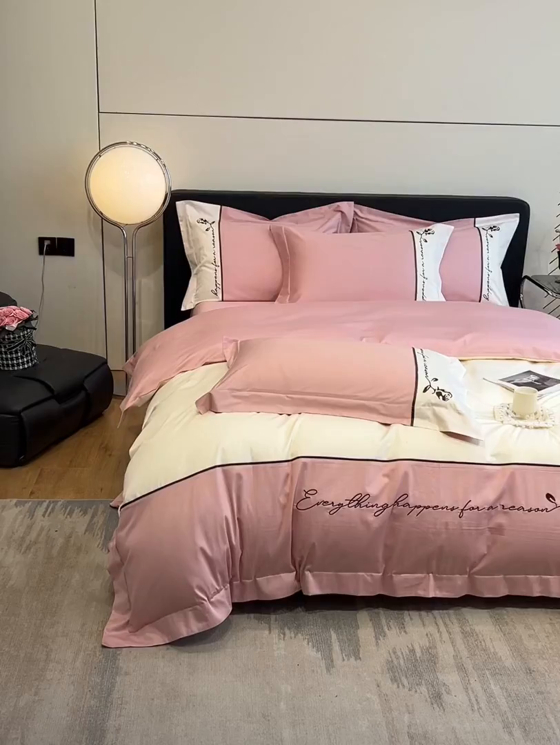 91家纺网 家纺一手货源 找家纺 置顶家纺 2025新款亲肤舒适全棉四件套-洛丽塔 洛丽塔-豆沙