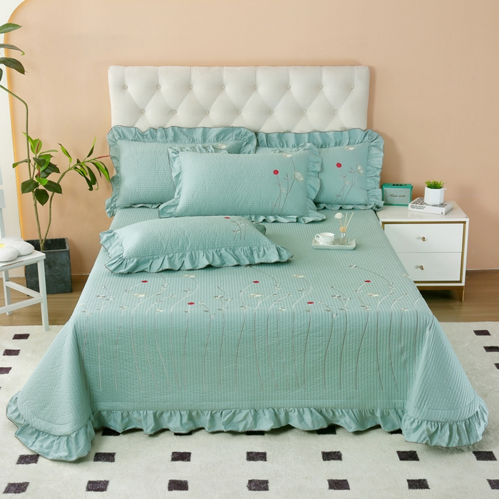 91家纺网 家纺一手货源 找家纺 （总）OL家纺 2025新款全棉夹棉床盖三件套-玫瑰系列