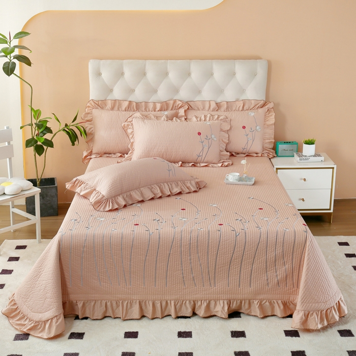 91家纺网 家纺一手货源 找家纺 （总）OL家纺 2025新款全棉夹棉床盖三件套-玫瑰系列