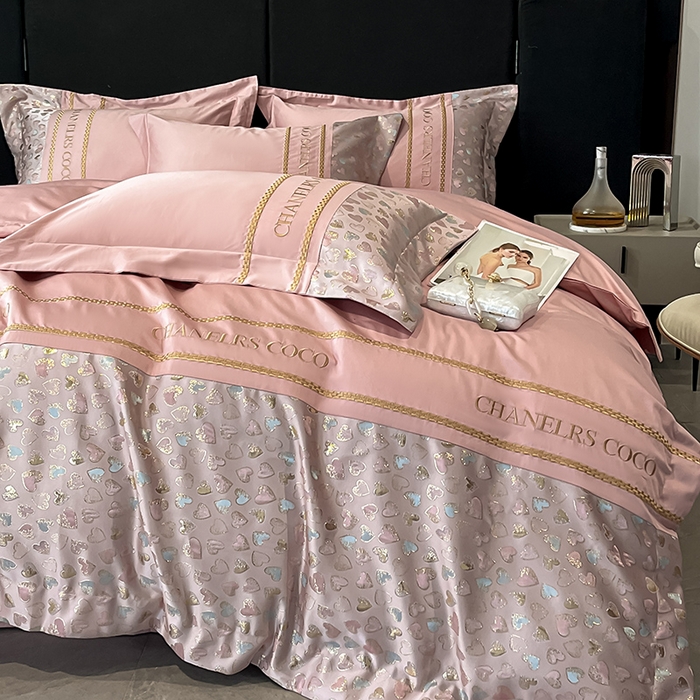 91家纺网 家纺一手货源 找家纺 置顶家纺 2025新款亲肤刺绣四件套-My girl-风格二 My girl-浅豆沙