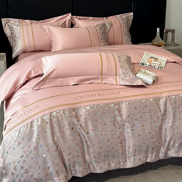 91家纺网 家纺一手货源 找家纺 置顶家纺 2025新款亲肤刺绣四件套-My girl-风格二 My girl-浅豆沙