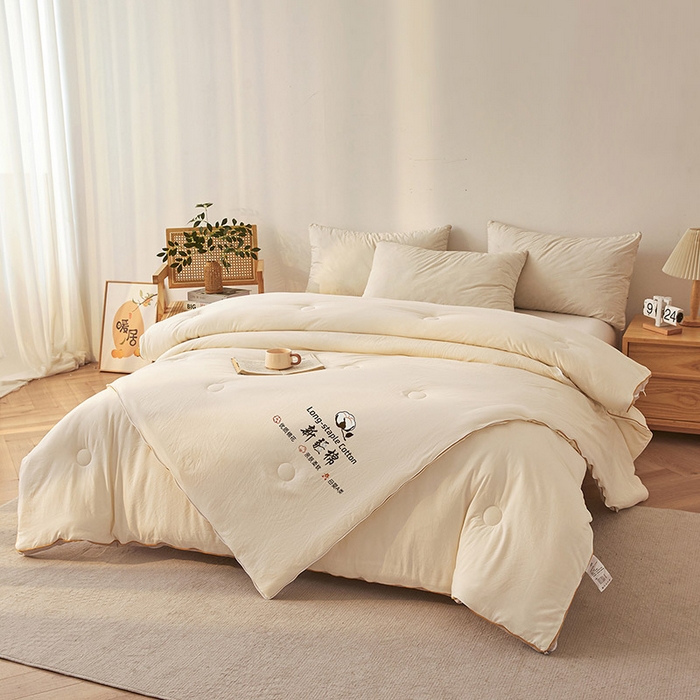 91家纺网 家纺一手货源 找家纺 棉森家纺 2025新款亲肤舒适中国梦立体新疆棉花子母被被子被芯 新疆棉 奶白