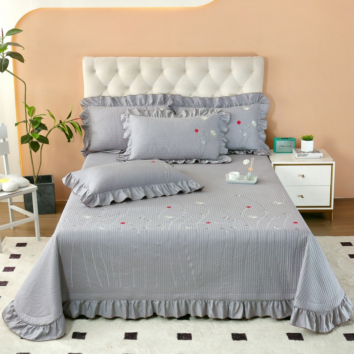 91家纺网 家纺一手货源 找家纺 （总）OL家纺 2025新款全棉夹棉床盖三件套-玫瑰系列