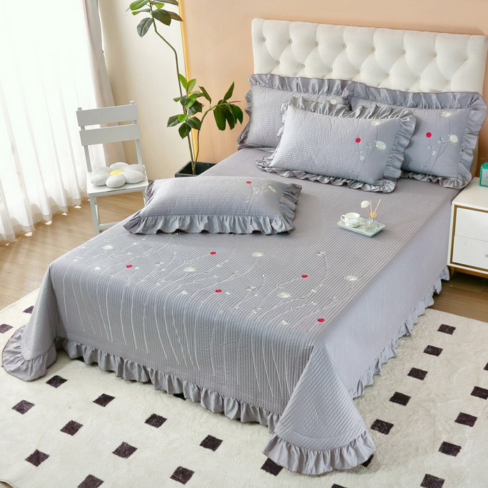 91家纺网 家纺一手货源 找家纺 （总）OL家纺 2025新款全棉夹棉床盖三件套-玫瑰系列