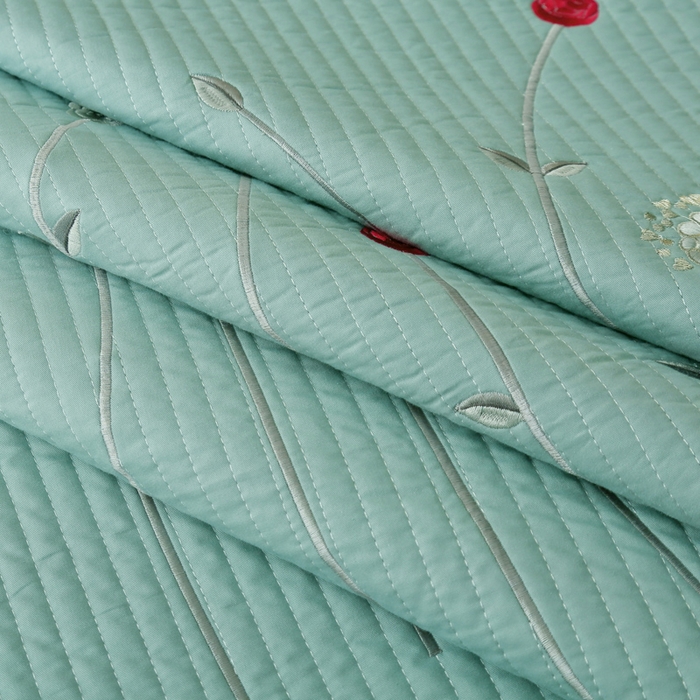 91家纺网 家纺一手货源 找家纺 OL家纺 2025新款全棉夹棉床盖三件套-玫瑰系列 品绿色