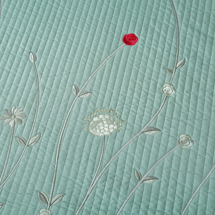 91家纺网 家纺一手货源 找家纺 OL家纺 2025新款全棉夹棉床盖三件套-玫瑰系列 品绿色