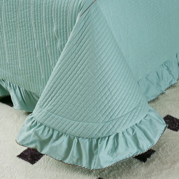 91家纺网 家纺一手货源 找家纺 OL家纺 2025新款全棉夹棉床盖三件套-玫瑰系列 品绿色