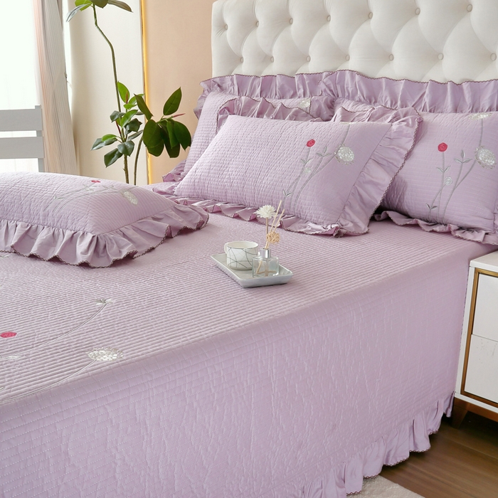 91家纺网 家纺一手货源 找家纺 OL家纺 2025新款全棉夹棉床盖三件套-玫瑰系列 茄花紫