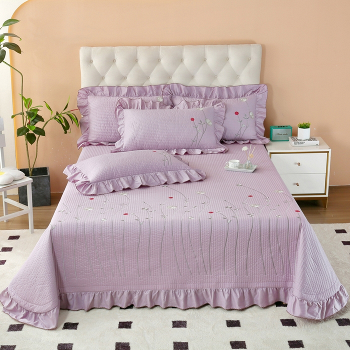 91家纺网 家纺一手货源 找家纺 OL家纺 2025新款全棉夹棉床盖三件套-玫瑰系列 茄花紫