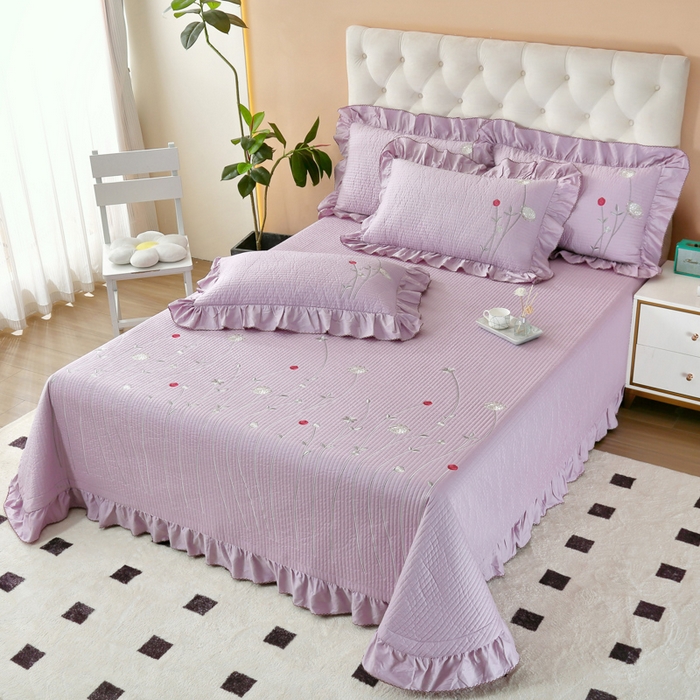 91家纺网 家纺一手货源 找家纺 OL家纺 2025新款全棉夹棉床盖三件套-玫瑰系列 茄花紫