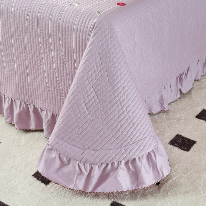 91家纺网 家纺一手货源 找家纺 OL家纺 2025新款全棉夹棉床盖三件套-玫瑰系列 茄花紫