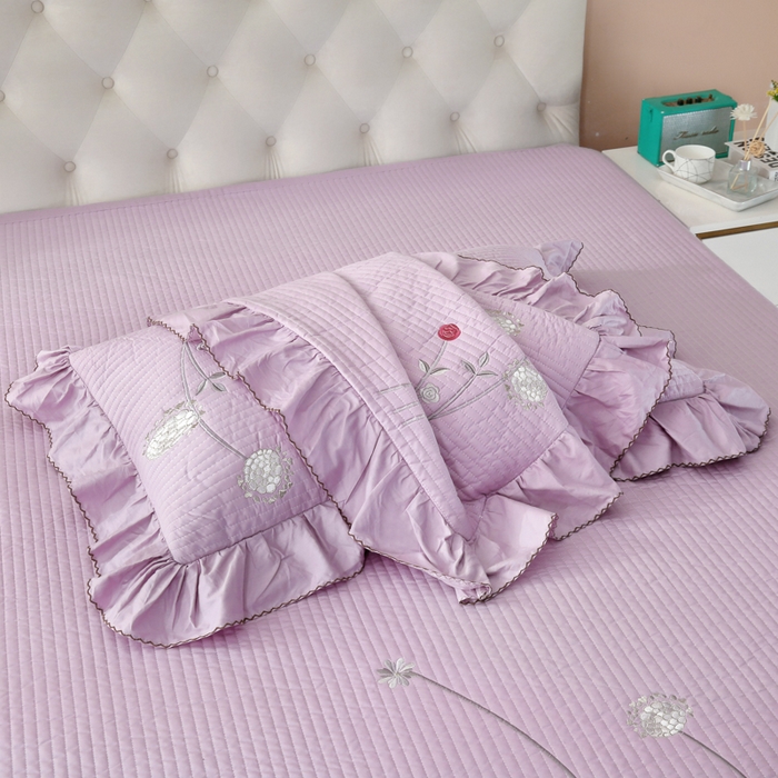 91家纺网 家纺一手货源 找家纺 OL家纺 2025新款全棉夹棉床盖三件套-玫瑰系列 茄花紫