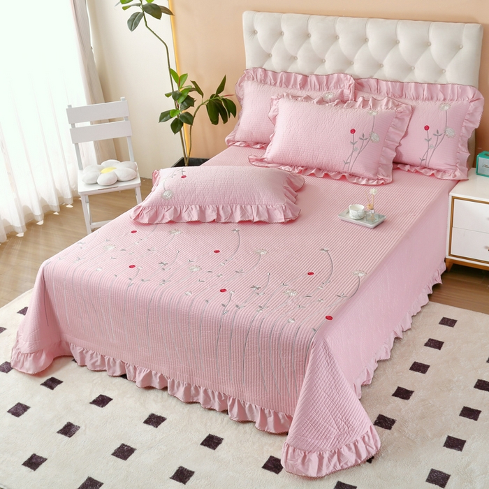 91家纺网 家纺一手货源 找家纺 OL家纺 2025新款全棉夹棉床盖三件套-玫瑰系列 桃夭粉