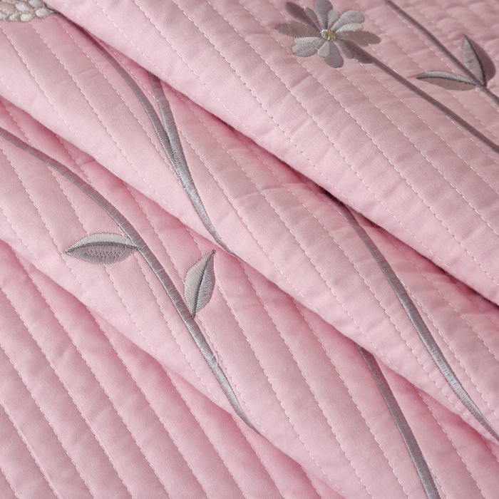 91家纺网 家纺一手货源 找家纺 OL家纺 2025新款全棉夹棉床盖三件套-玫瑰系列 桃夭粉