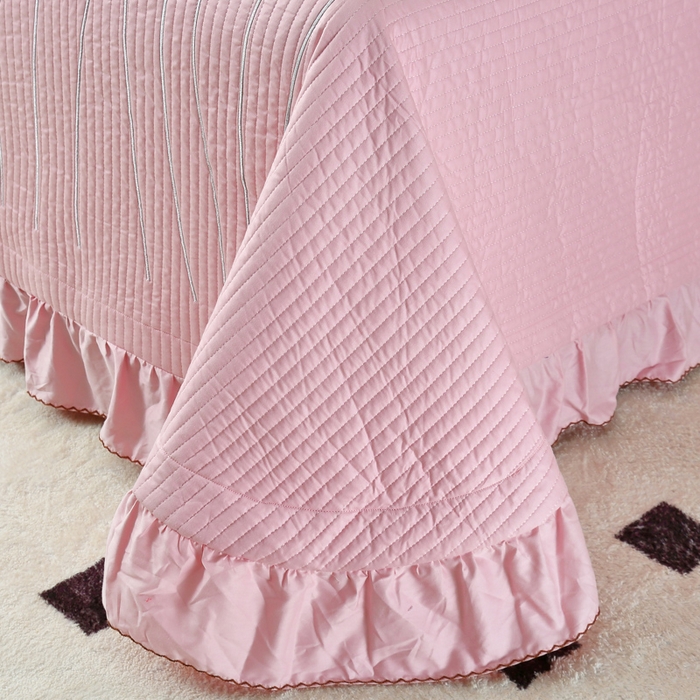 91家纺网 家纺一手货源 找家纺 OL家纺 2025新款全棉夹棉床盖三件套-玫瑰系列 桃夭粉