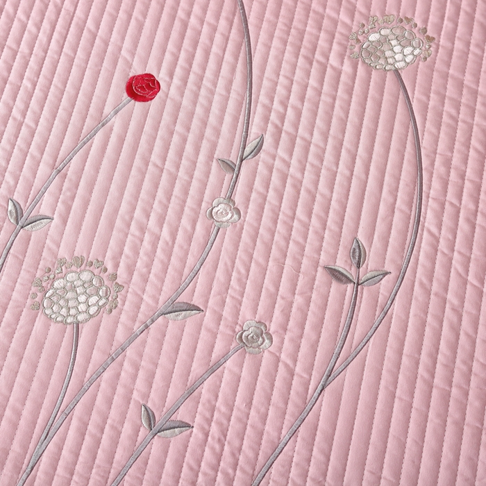 91家纺网 家纺一手货源 找家纺 OL家纺 2025新款全棉夹棉床盖三件套-玫瑰系列 桃夭粉