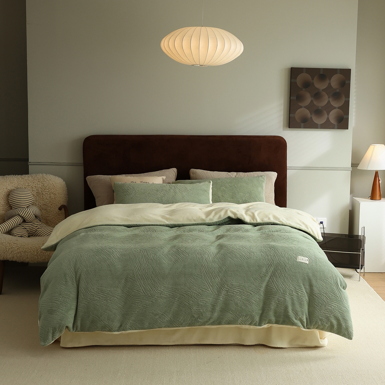 玉宇阁家居 2025新款230g高克重牛奶绒立体提花雕花四件套-速写（168/228/248/248/248/268（券后控价） 床笠款套件可定制（适用于 10-22cm 高床垫）） 速写-豆蔻绿+杏