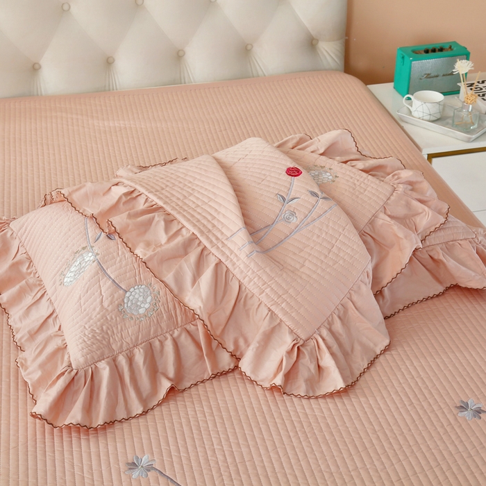 91家纺网 家纺一手货源 找家纺 OL家纺 2025新款全棉夹棉床盖三件套-玫瑰系列 骍刚橘