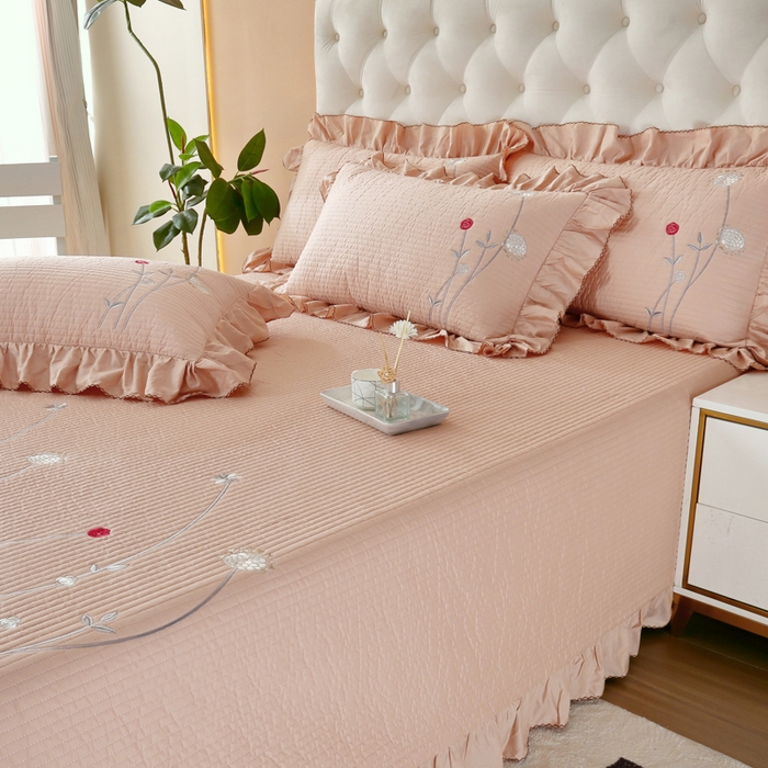 91家纺网 家纺一手货源 找家纺 OL家纺 2025新款全棉夹棉床盖三件套-玫瑰系列 骍刚橘