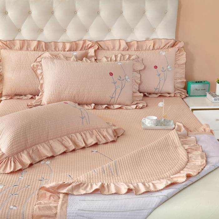 91家纺网 家纺一手货源 找家纺 OL家纺 2025新款全棉夹棉床盖三件套-玫瑰系列 骍刚橘