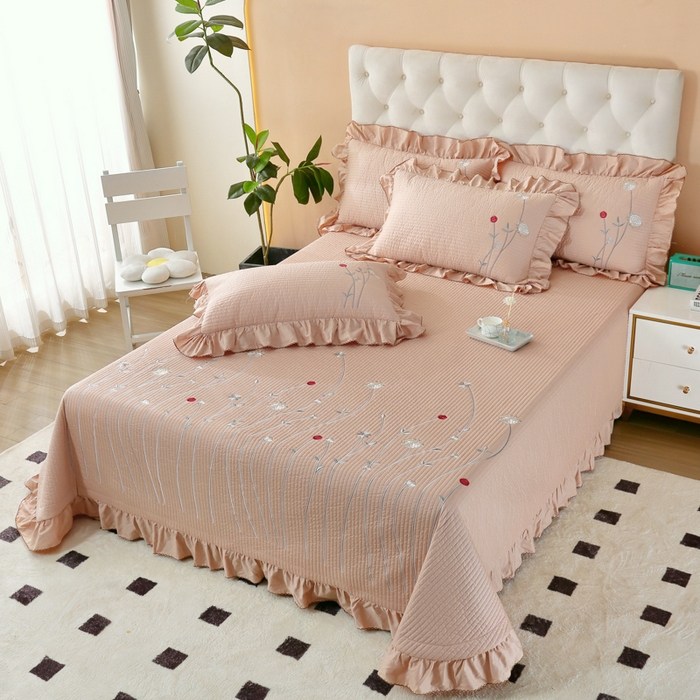 91家纺网 家纺一手货源 找家纺 OL家纺 2025新款全棉夹棉床盖三件套-玫瑰系列 骍刚橘