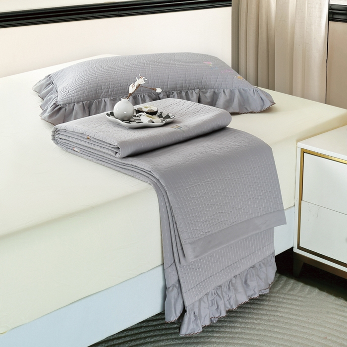 91家纺网 家纺一手货源 找家纺 OL家纺 2025新款全棉夹棉床盖三件套-芭比系列 高级灰
