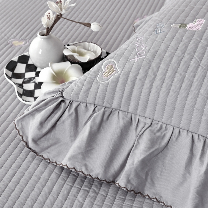 91家纺网 家纺一手货源 找家纺 OL家纺 2025新款全棉夹棉床盖三件套-芭比系列 高级灰