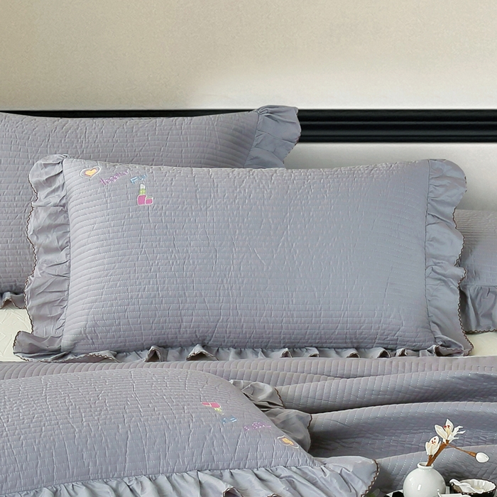 91家纺网 家纺一手货源 找家纺 OL家纺 2025新款全棉夹棉床盖三件套-芭比系列 高级灰