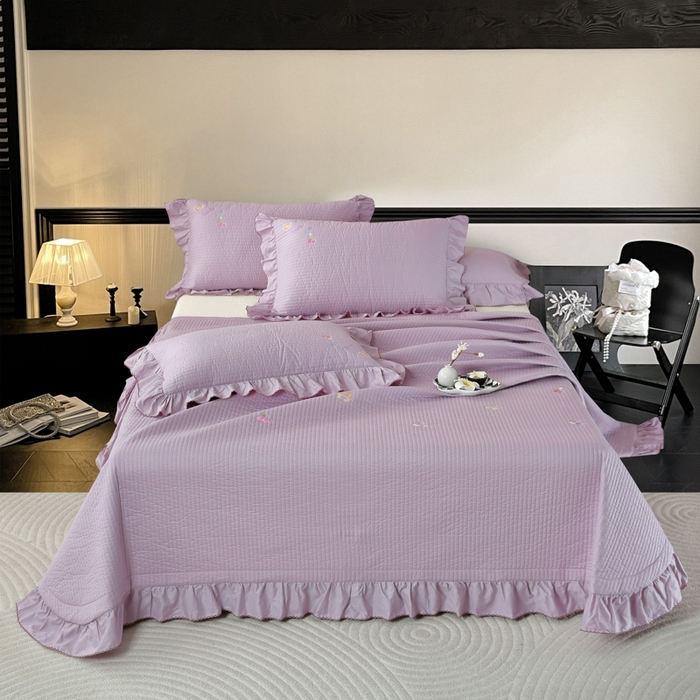 91家纺网 家纺一手货源 找家纺 OL家纺 2025新款全棉夹棉床盖三件套-芭比系列 茄花紫