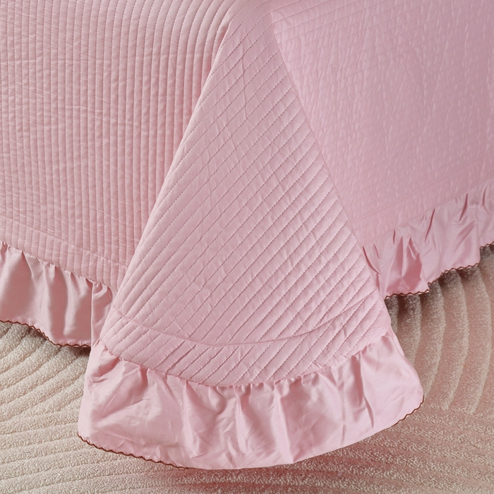 91家纺网 家纺一手货源 找家纺 OL家纺 2025新款全棉夹棉床盖三件套-芭比系列 桃夭粉