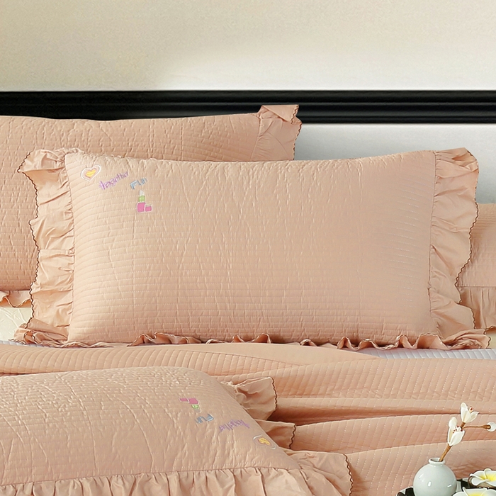 91家纺网 家纺一手货源 找家纺 OL家纺 2025新款全棉夹棉床盖三件套-芭比系列 骍刚橘