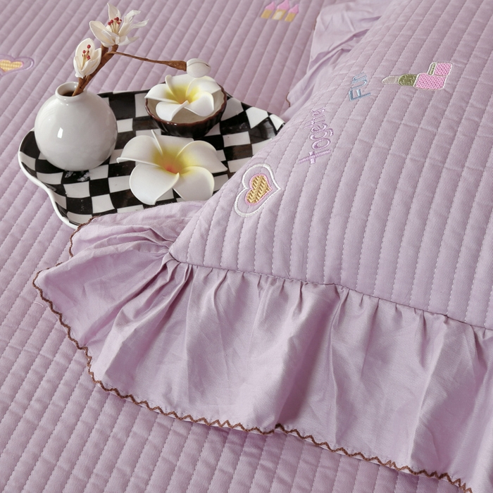 91家纺网 家纺一手货源 找家纺 OL家纺 2025新款全棉夹棉床盖三件套-芭比系列 茄花紫