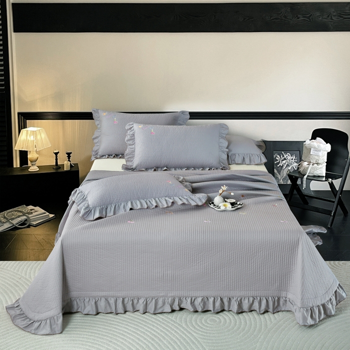 91家纺网 家纺一手货源 找家纺 OL家纺 2025新款全棉夹棉床盖三件套-芭比系列 高级灰