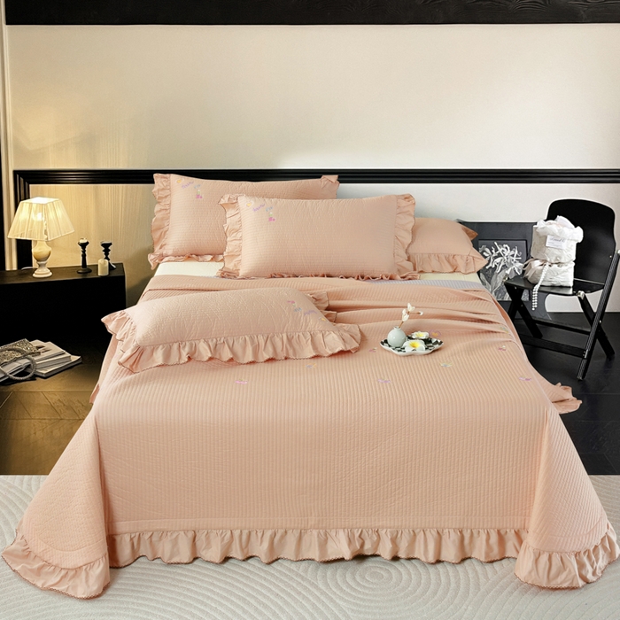 91家纺网 家纺一手货源 找家纺 OL家纺 2025新款全棉夹棉床盖三件套-芭比系列 骍刚橘