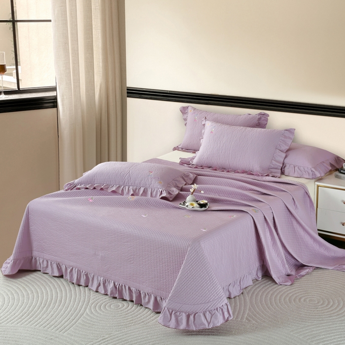 91家纺网 家纺一手货源 找家纺 OL家纺 2025新款全棉夹棉床盖三件套-芭比系列 茄花紫