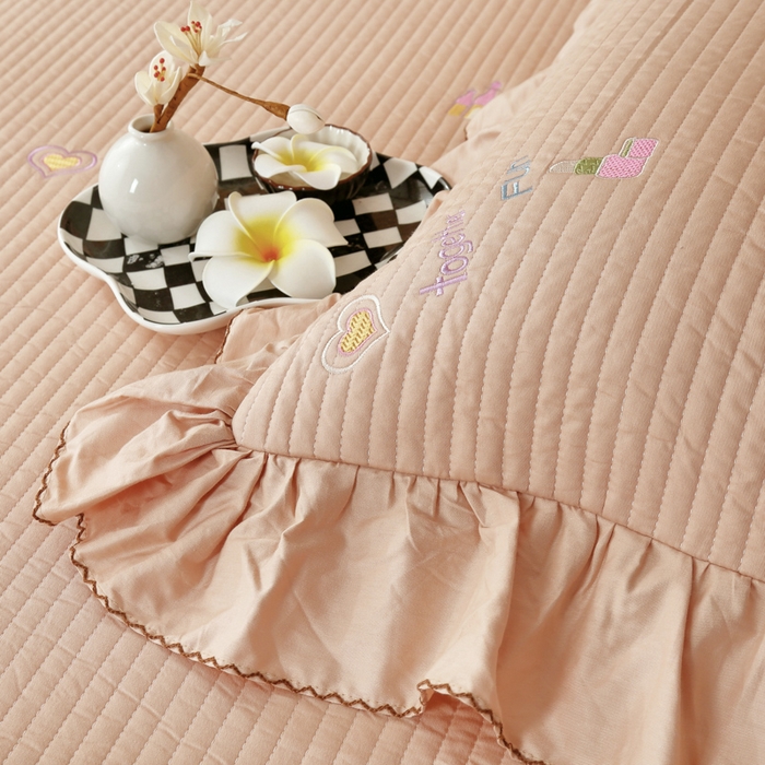 91家纺网 家纺一手货源 找家纺 OL家纺 2025新款全棉夹棉床盖三件套-芭比系列 骍刚橘