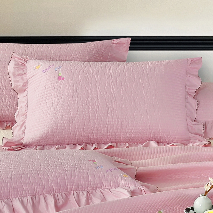 91家纺网 家纺一手货源 找家纺 OL家纺 2025新款全棉夹棉床盖三件套-芭比系列 桃夭粉