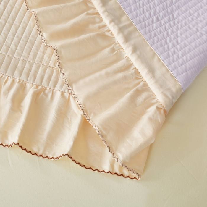 91家纺网 家纺一手货源 找家纺 OL家纺 2025新款全棉夹棉床盖三件套-芭比系列 杏仁黄