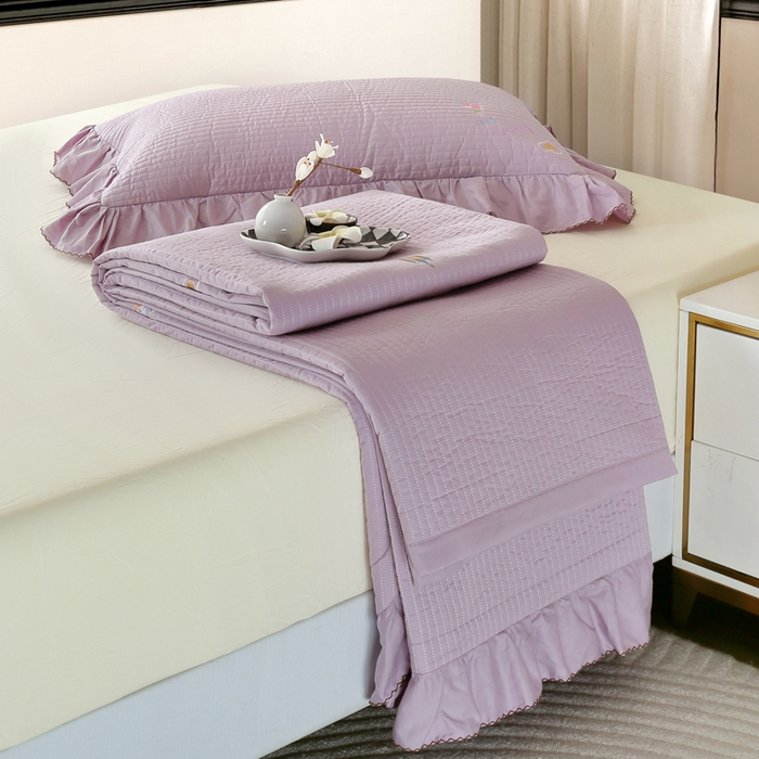 91家纺网 家纺一手货源 找家纺 OL家纺 2025新款全棉夹棉床盖三件套-芭比系列 茄花紫