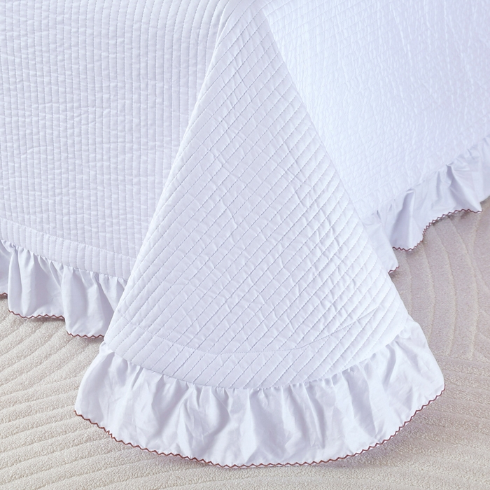 91家纺网 家纺一手货源 找家纺 OL家纺 2025新款全棉夹棉床盖三件套-芭比系列 铅白色