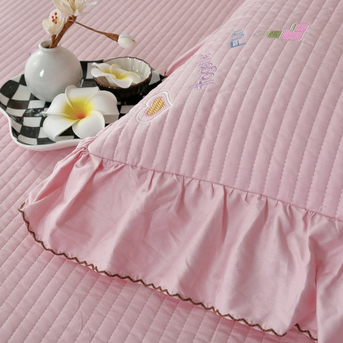 91家纺网 家纺一手货源 找家纺 OL家纺 2025新款全棉夹棉床盖三件套-芭比系列 桃夭粉