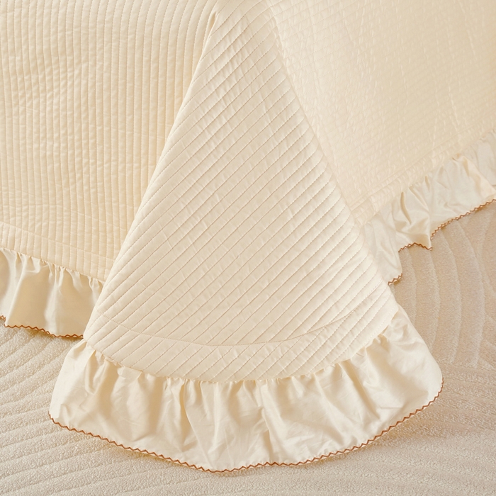 91家纺网 家纺一手货源 找家纺 OL家纺 2025新款全棉夹棉床盖三件套-芭比系列 杏仁黄