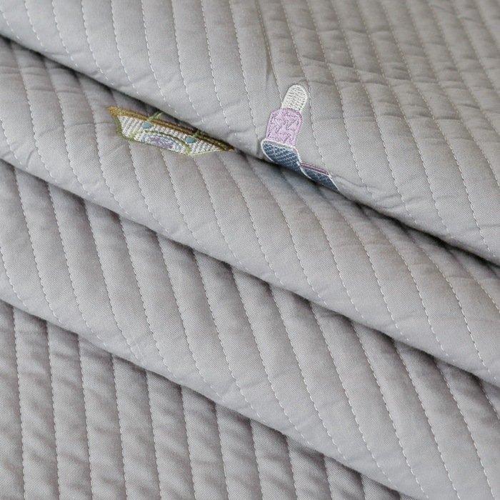 91家纺网 家纺一手货源 找家纺 OL家纺 2025新款全棉夹棉床盖三件套-芭比系列 高级灰