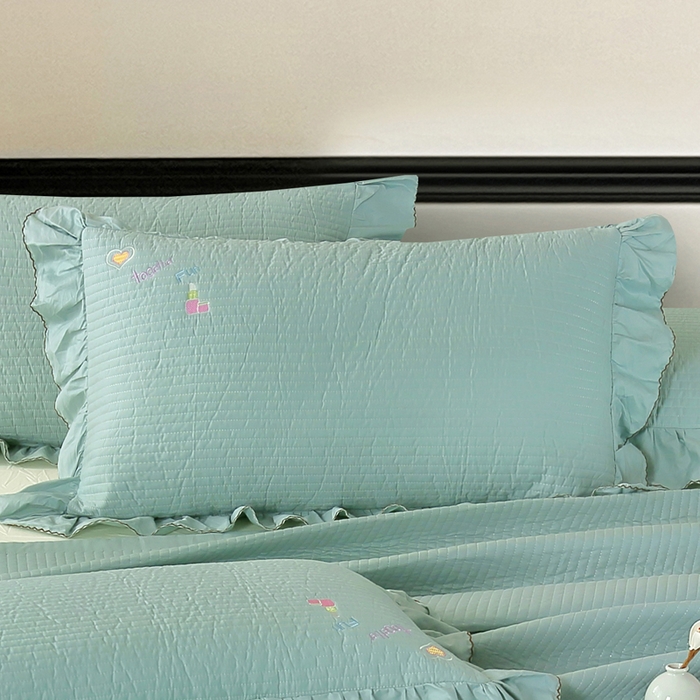 91家纺网 家纺一手货源 找家纺 OL家纺 2025新款全棉夹棉床盖三件套-芭比系列 品绿色