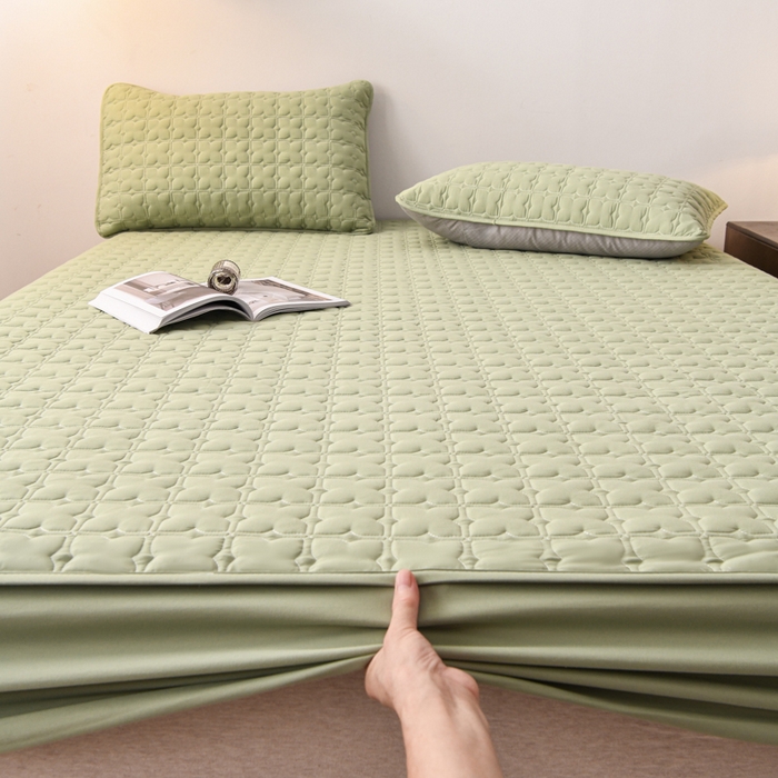 91家纺网 家纺一手货源 找家纺 小萌虎 2025新款防水夹棉单品床笠-星愿 星愿-果绿