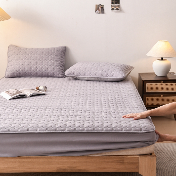 91家纺网 家纺一手货源 找家纺 小萌虎 2025新款防水夹棉单品床笠-星愿 星愿-灰