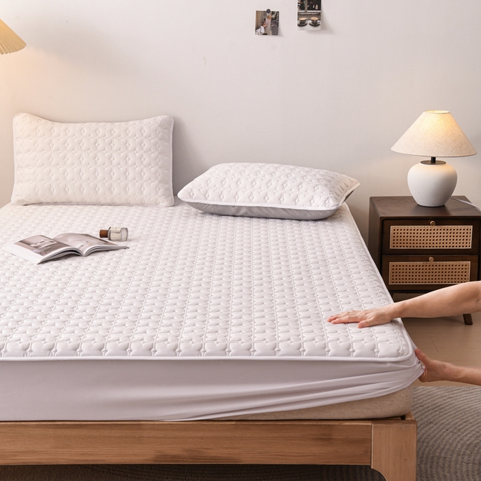 91家纺网 家纺一手货源 找家纺 小萌虎 2025新款防水夹棉单品床笠-星愿 星愿-白