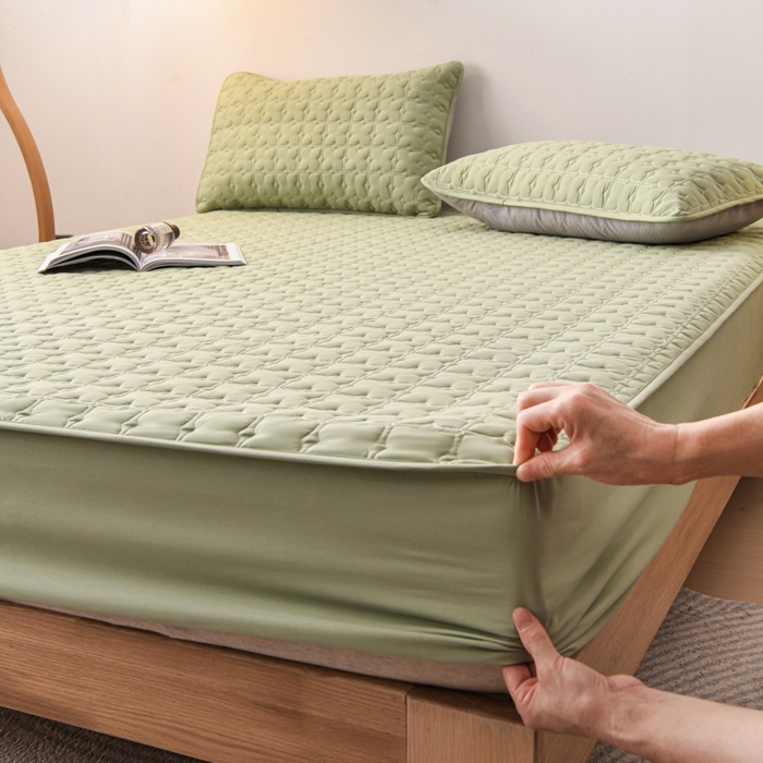 91家纺网 家纺一手货源 找家纺 小萌虎 2025新款防水夹棉单品床笠-星愿 星愿-果绿